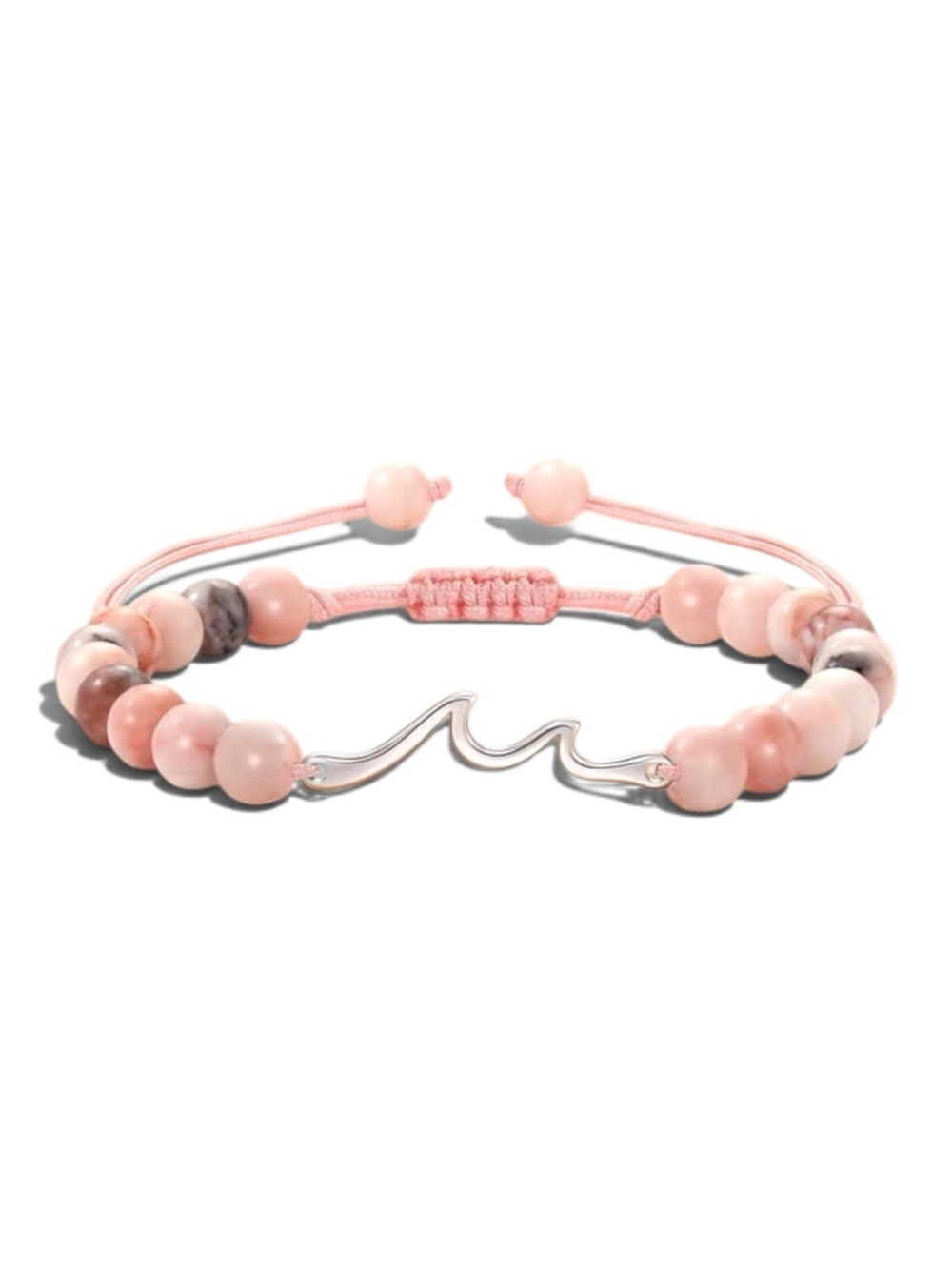 Pink Zebra Jasper Wave Bracelet | Adjustable Natural Stone Silver-Tone